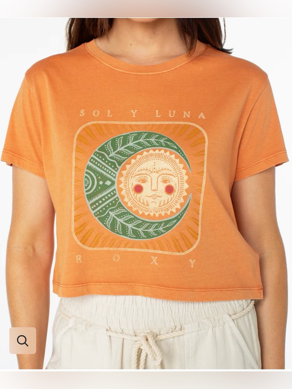 ROXY Sun & Moon Graphic Croped Boxy Tee. Size XS